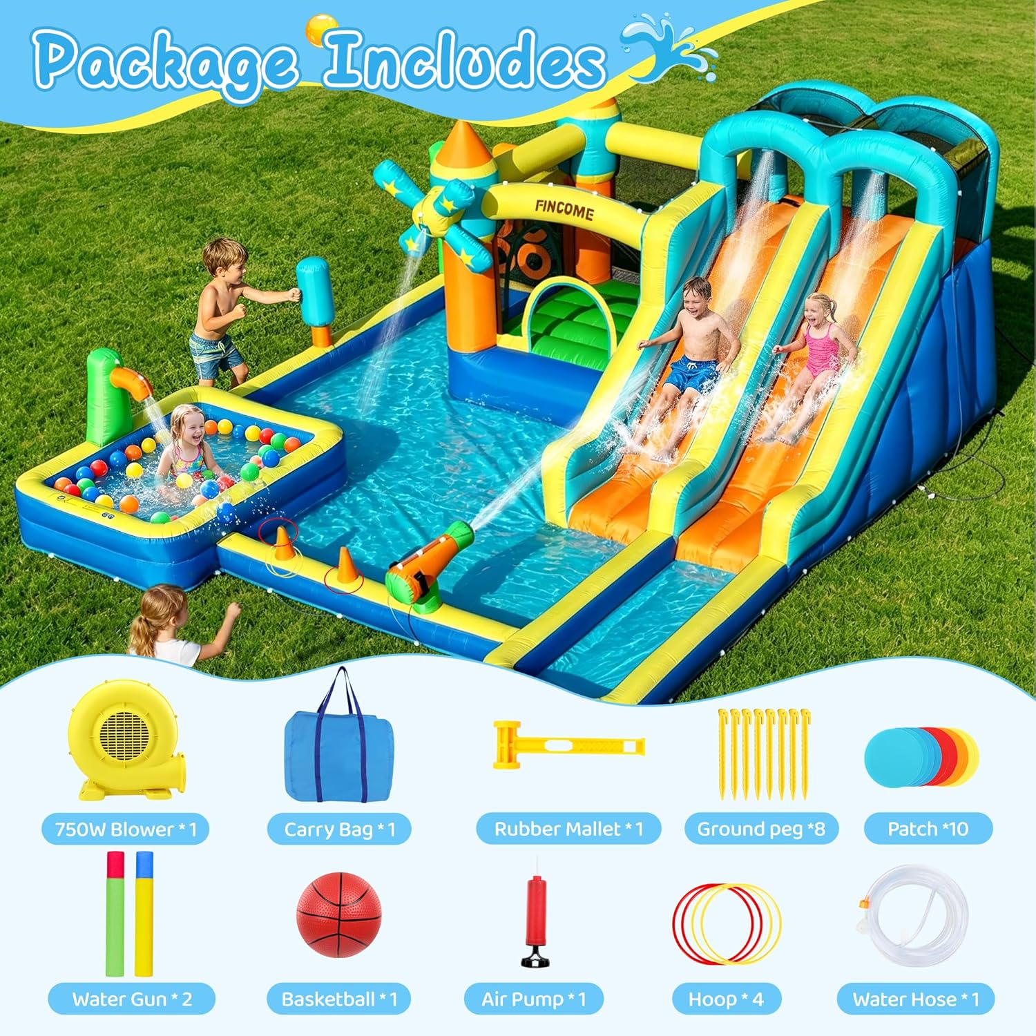 10in1インフレータブルバウンスハウス、ダブルウォータース - Kids Outdoor Inflatable のレビューと価格