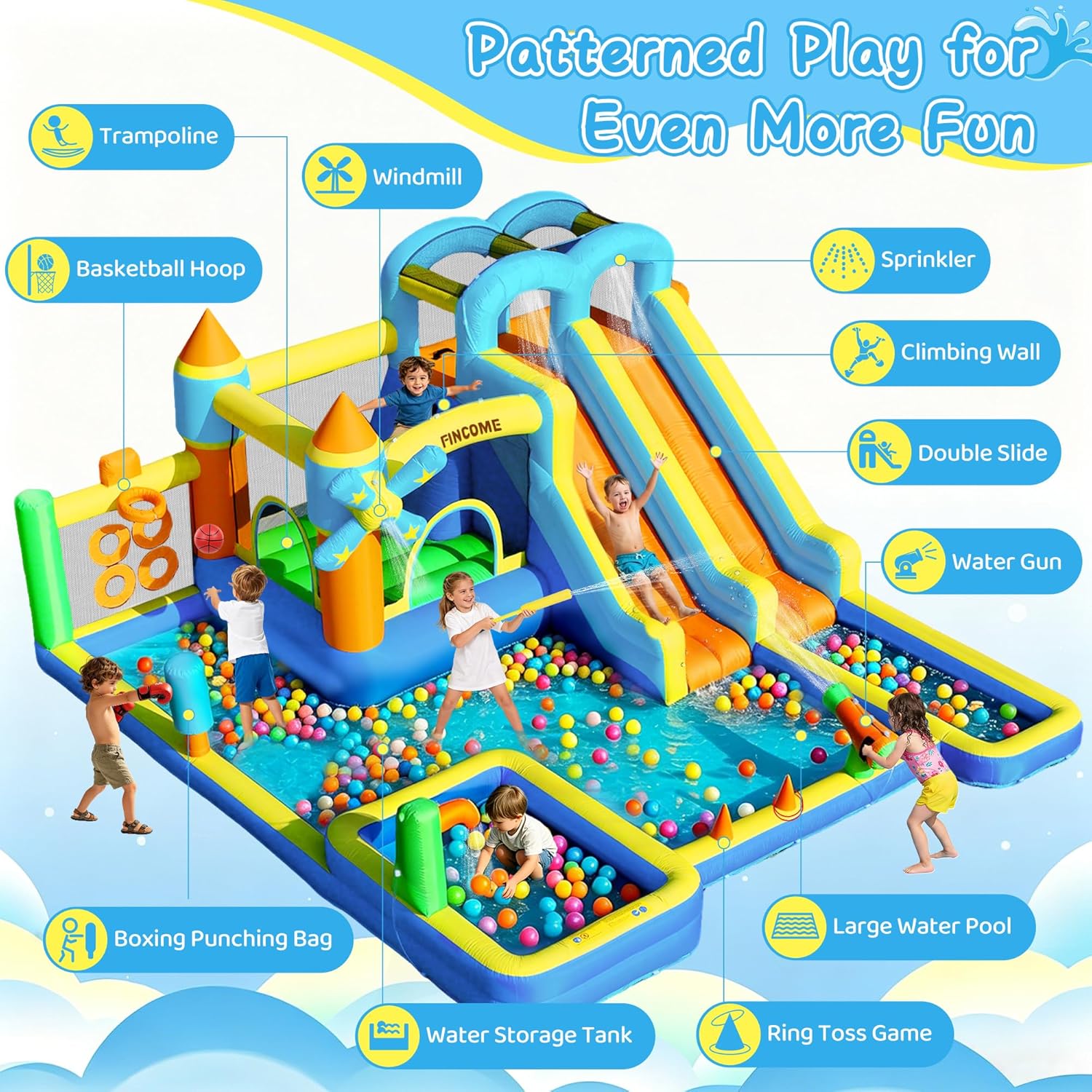 10in1インフレータブルバウンスハウス、ダブルウォータース - Kids Outdoor Inflatable のレビューと価格