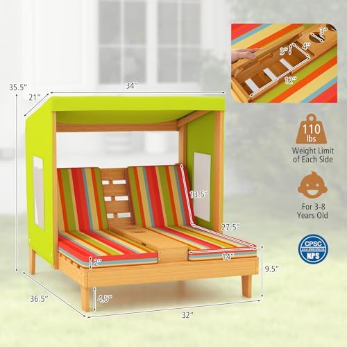 子供用屋外用長椅子、幼児用木製ダブルプールラウンジャーチェア - Kids Outdoor Lounger Chair のレビューと価格