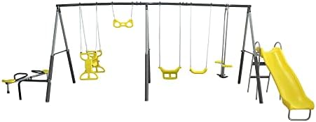 サンプレイグラウンド メタルA Fe キッズスイングセット  - Kids Outdoor Swing Set With Slide のレビューと価格