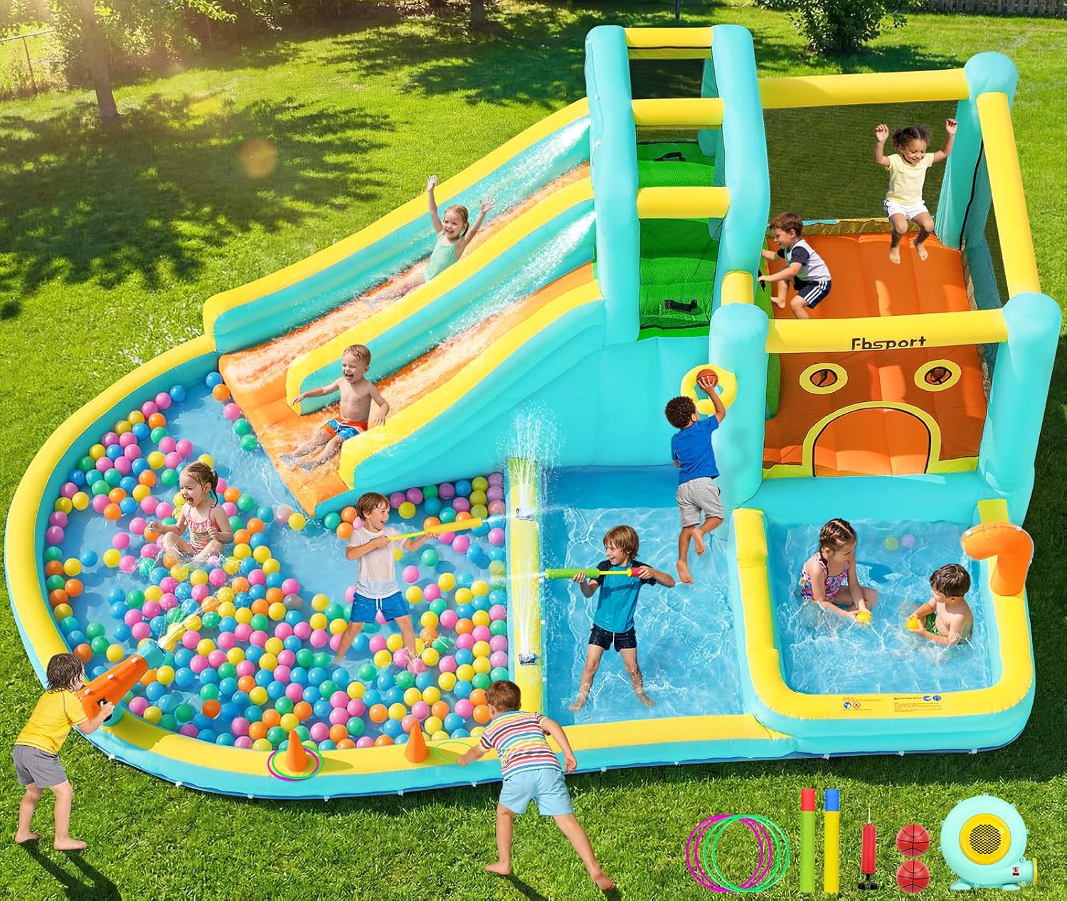 ダブルスライド式インフレータブルウォーターパーク、スプラッシ - Kids Outdoor Inflatable のレビューと価格