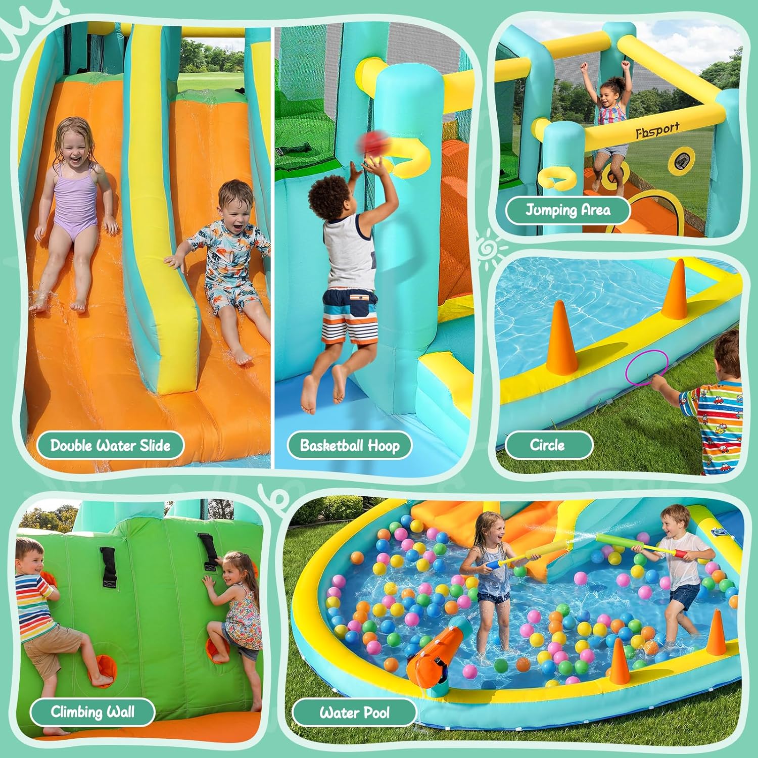 ダブルスライド式インフレータブルウォーターパーク、スプラッシ - Kids Outdoor Inflatable のレビューと価格