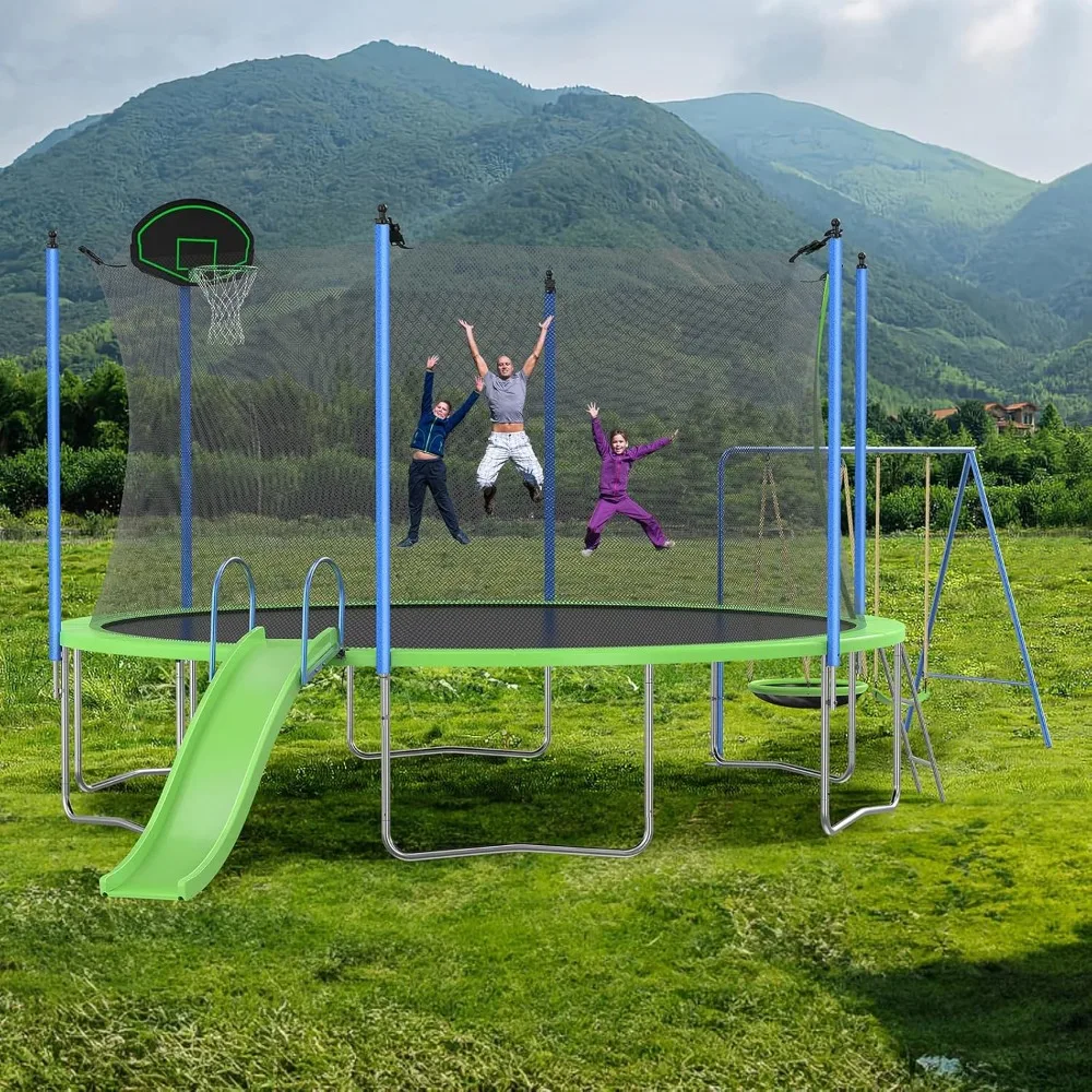 米国発送 12～14フィート トランポリンセット スライド、 - Kids Outdoor Swing Set With Slide のレビューと価格