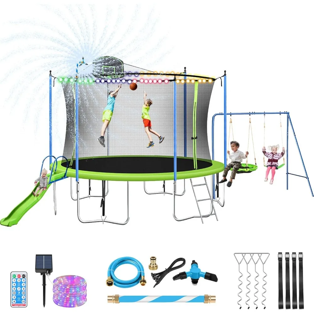 米国発送 12～14フィート トランポリンセット スライド、 - Kids Outdoor Swing Set With Slide のレビューと価格