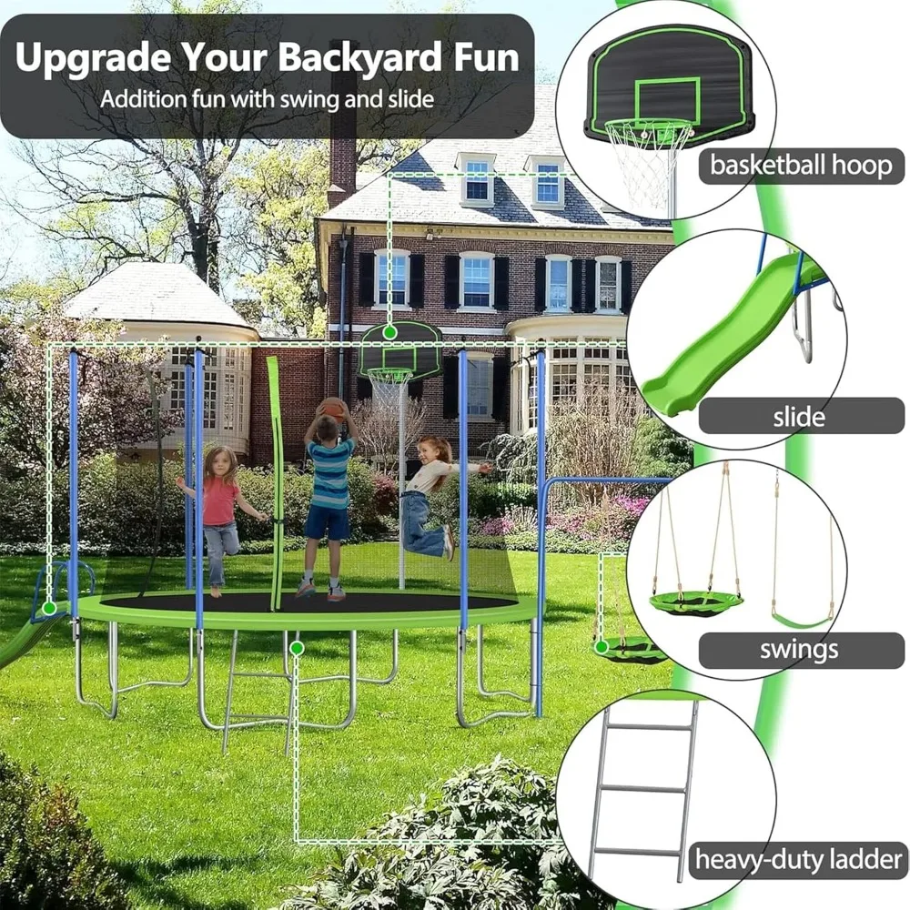 米国発送 12～14フィート トランポリンセット スライド、 - Kids Outdoor Swing Set With Slide のレビューと価格