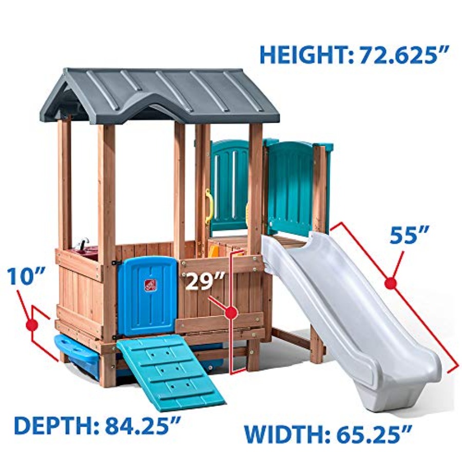 ウッドランドアドベンチャー プレイハウス＆スライド、子供用屋 - Kids Outdoor Swing Set With Slide のレビューと価格