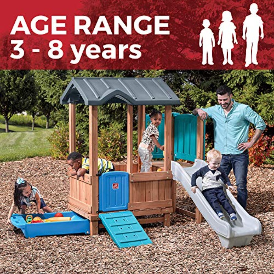 ウッドランドアドベンチャー プレイハウス＆スライド、子供用屋 - Kids Outdoor Swing Set With Slide のレビューと価格