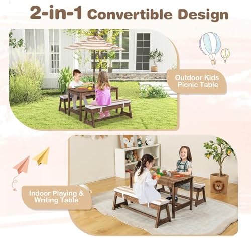 子供用ピクニックテーブル、屋外木製テーブル＆ベンチセット（取 - Kids Outdoor Bench Table のレビューと価格