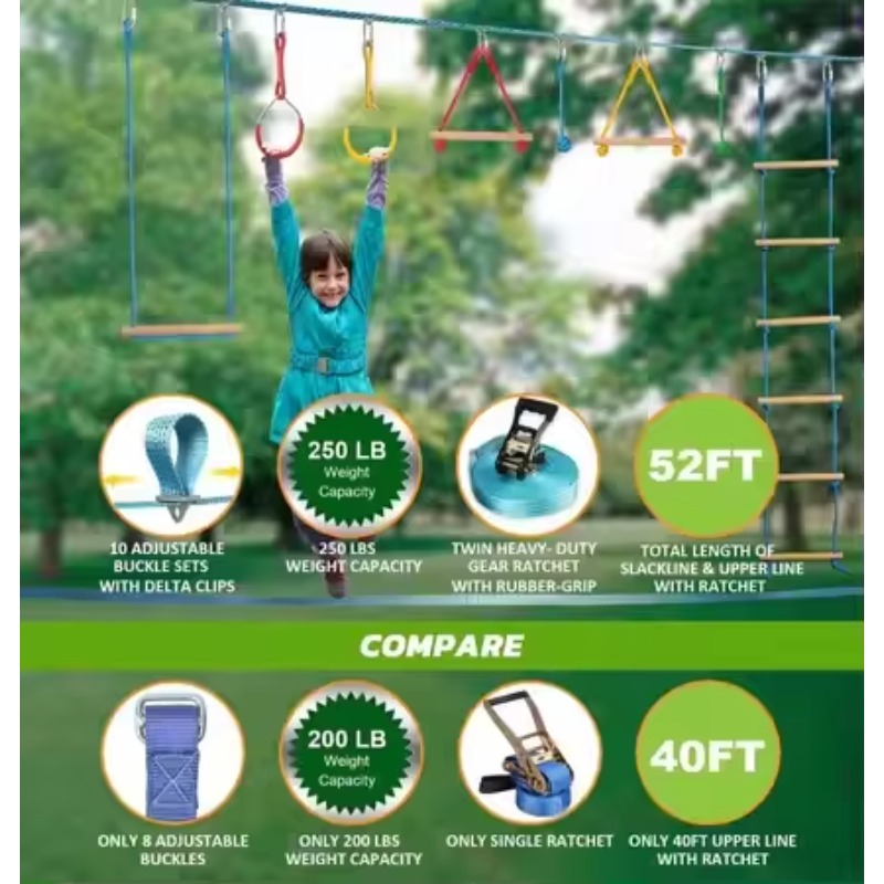 子供用ウォリアーオプスタクルコースキット 吊り下げ式モンキー - Kids Outdoor Monkey Bar Set のレビューと価格