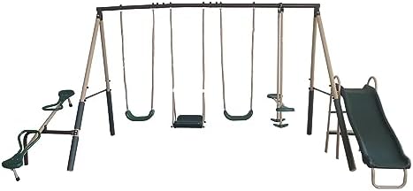 屋外遊び用子供用メタル製バックヤードプレイセット、スイングセ - Kids Outdoor Swing Set With Slide のレビューと価格
