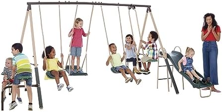 屋外遊び用子供用メタル製バックヤードプレイセット、スイングセ - Kids Outdoor Swing Set With Slide のレビューと価格