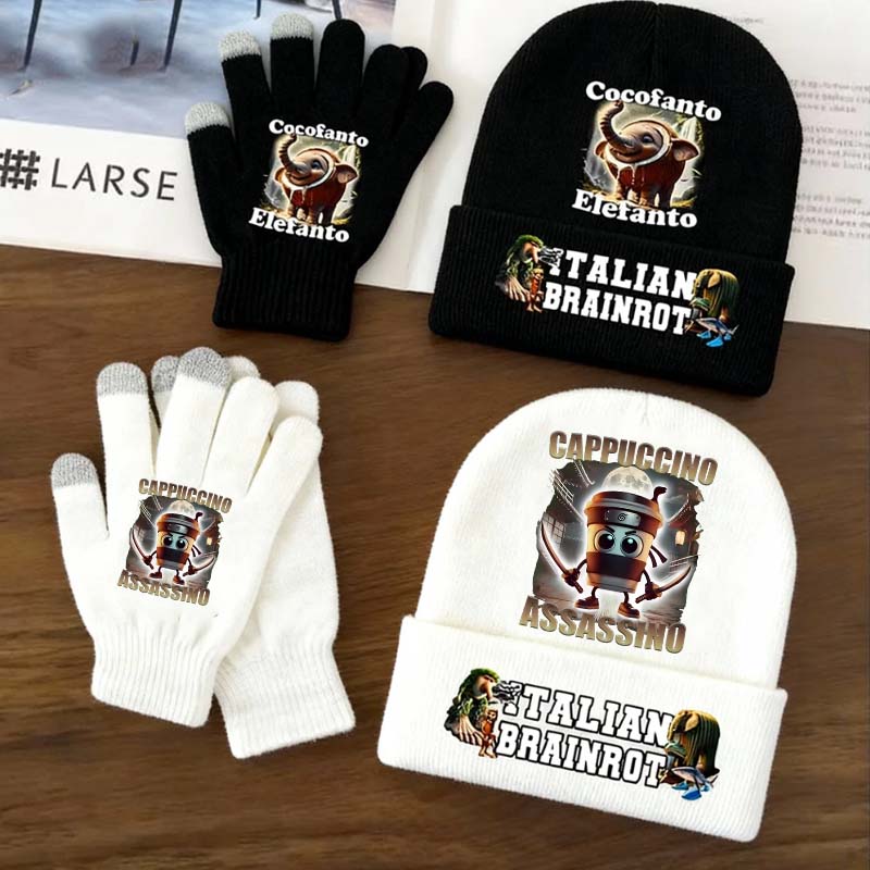 2 個イタリア Brainrot 動物ニット帽子手袋カプチー - Kids Outdoor Xmas Gifts のレビューと価格