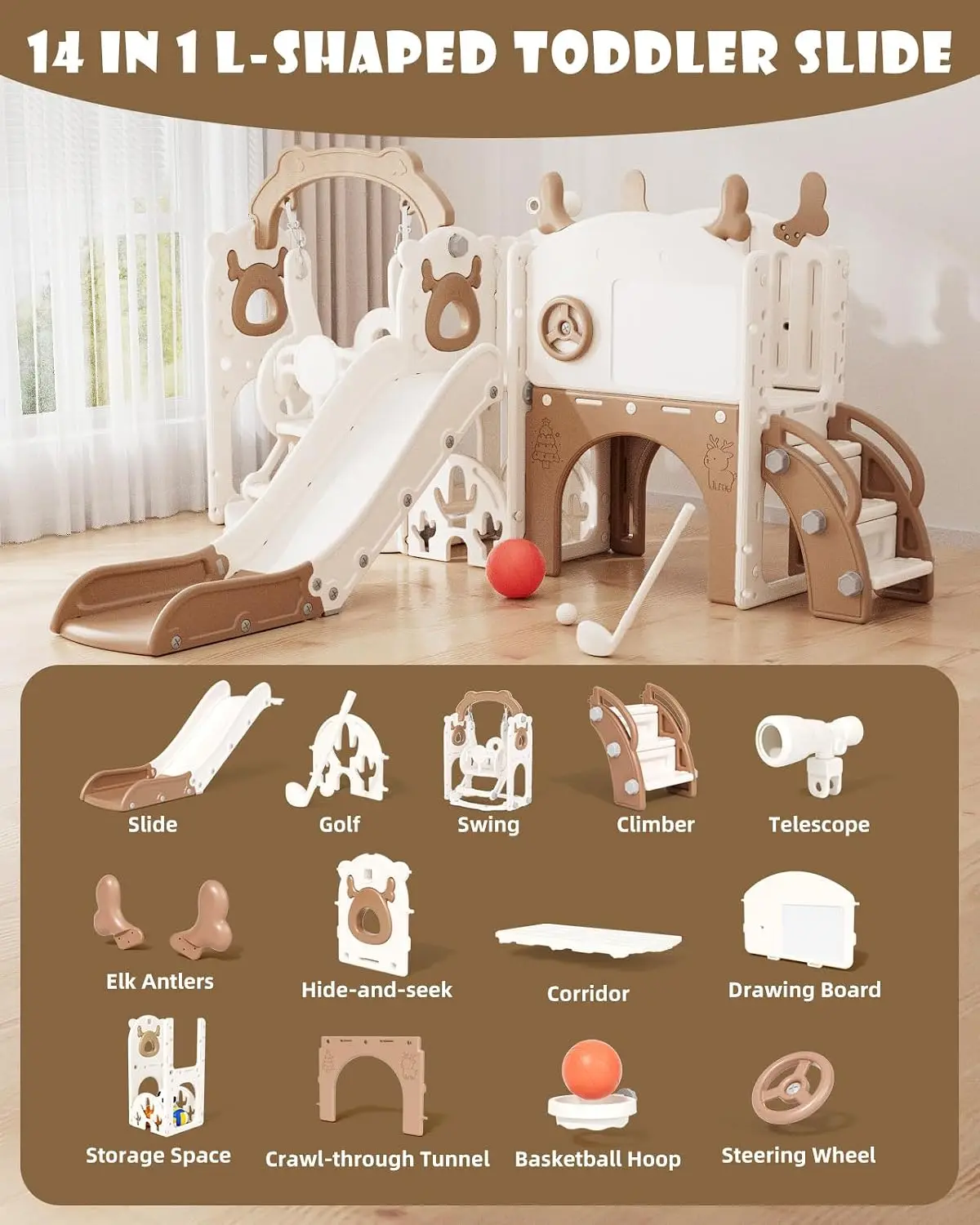 13-in-1幼児用スライド＆スイングセット、1歳以上のお子 - Kids Outdoor Swing Set With Slide のレビューと価格