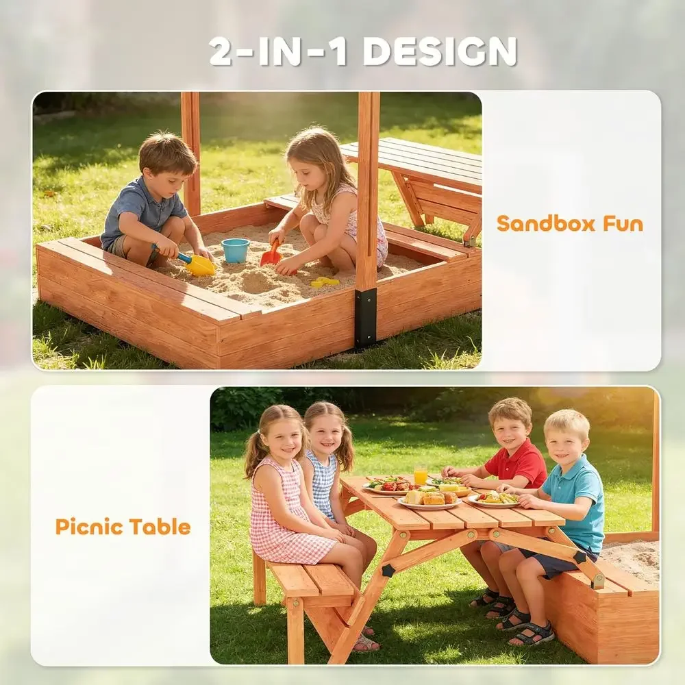Qabaキッズサンドボックス（蓋付き）、木製砂場、折りたたみ - Kids Outdoor Bench Table のレビューと価格