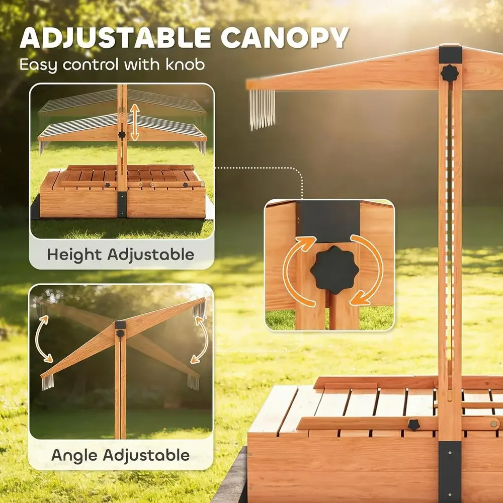 Qabaキッズサンドボックス（蓋付き）、木製砂場、折りたたみ - Kids Outdoor Bench Table のレビューと価格