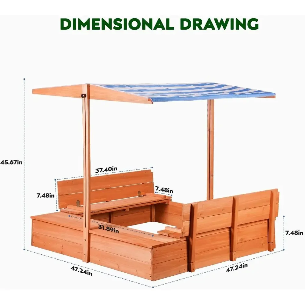 子供用木製屋外砂場（カバー付き）、折りたたみ式収納ベンチシー - Kids Outdoor Bench Table のレビューと価格