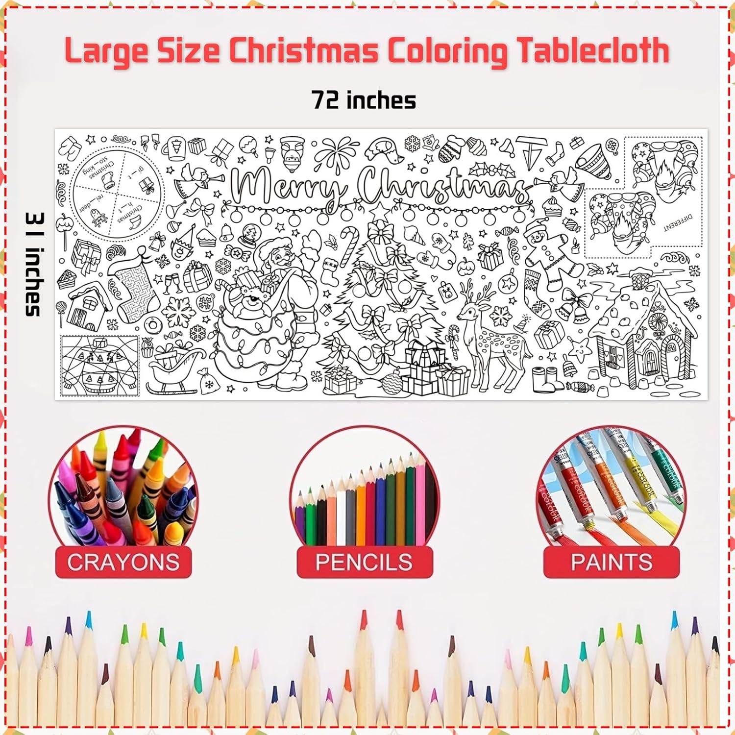クリスマス巨大塗り絵ポスター テーブルクロス 子供用塗り絵テ - Kids Outdoor Xmas Gifts のレビューと価格