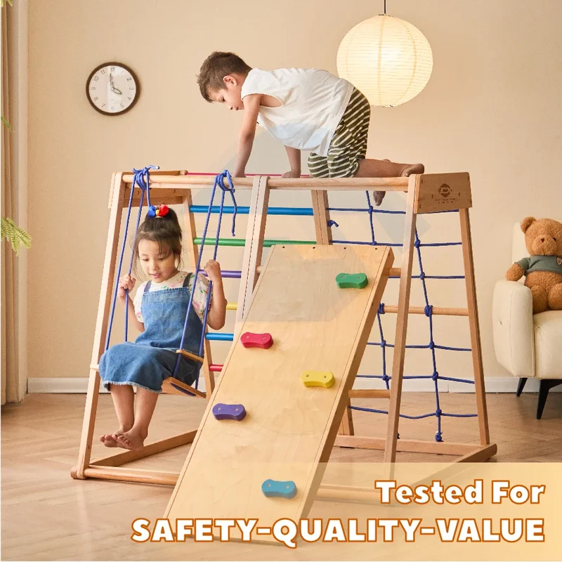 木製クライミングフレーム屋内遊具 室内キッズアクティビティ  - Kids Outdoor Swing Set With Slide のレビューと価格