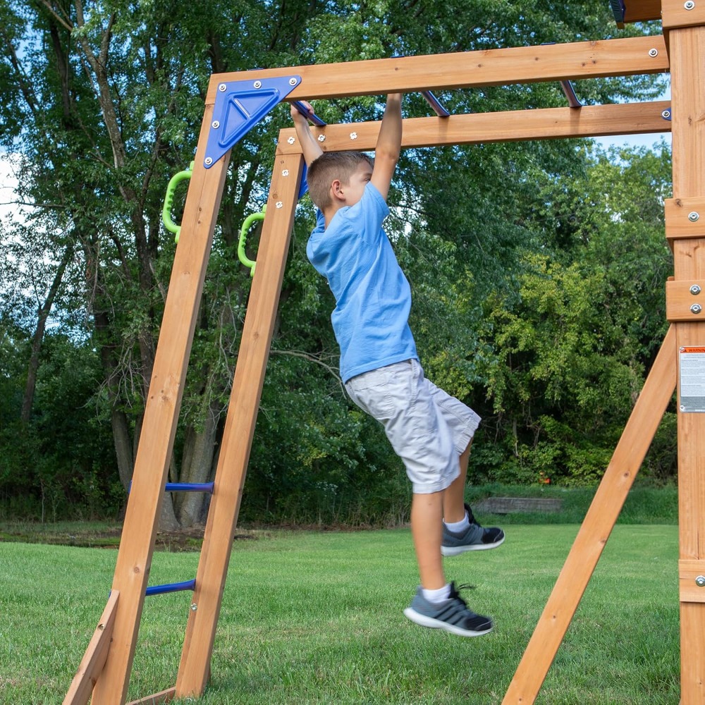 米国発送 シダーウッド製 裏庭用ブランコセット ウェーブスラ - Kids Outdoor Monkey Bar Set のレビューと価格