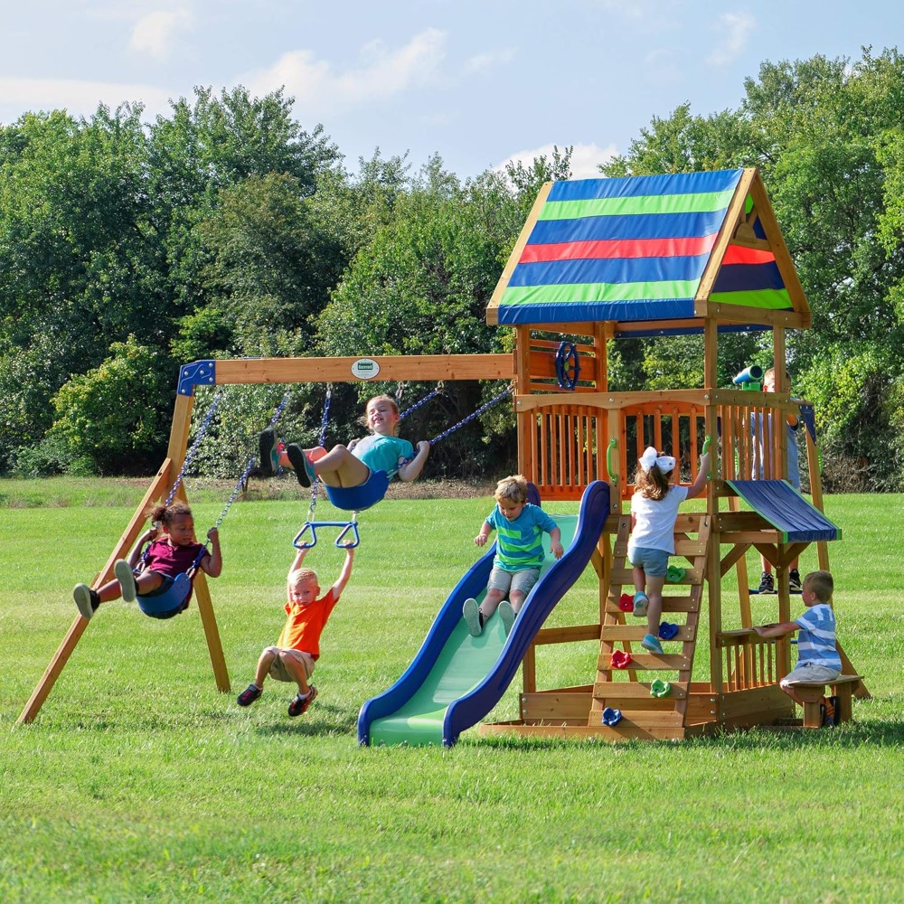 米国発送 シダーウッド製 裏庭用ブランコセット ウェーブスラ - Kids Outdoor Monkey Bar Set のレビューと価格